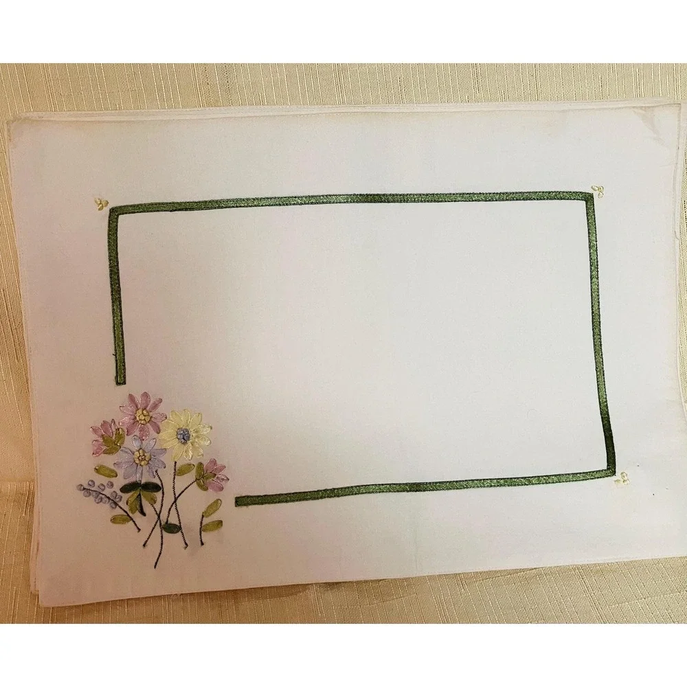 Vintage hand embroidered linen placemats